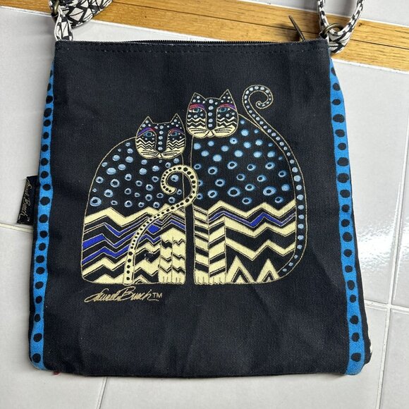 Laurel Burch Beaded Canvas Cat Print Crossbody Bag Black/Multicolor - Picture 4 of 6